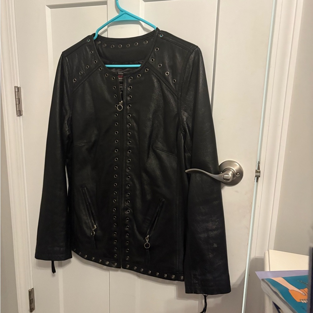 Vera Bradley Black Leather Jacket with Eyelet Accents